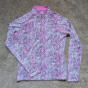 NWOT Tail White Label Womens Sz XS Quarter Zip Pullover Animal Print Pink Preppy